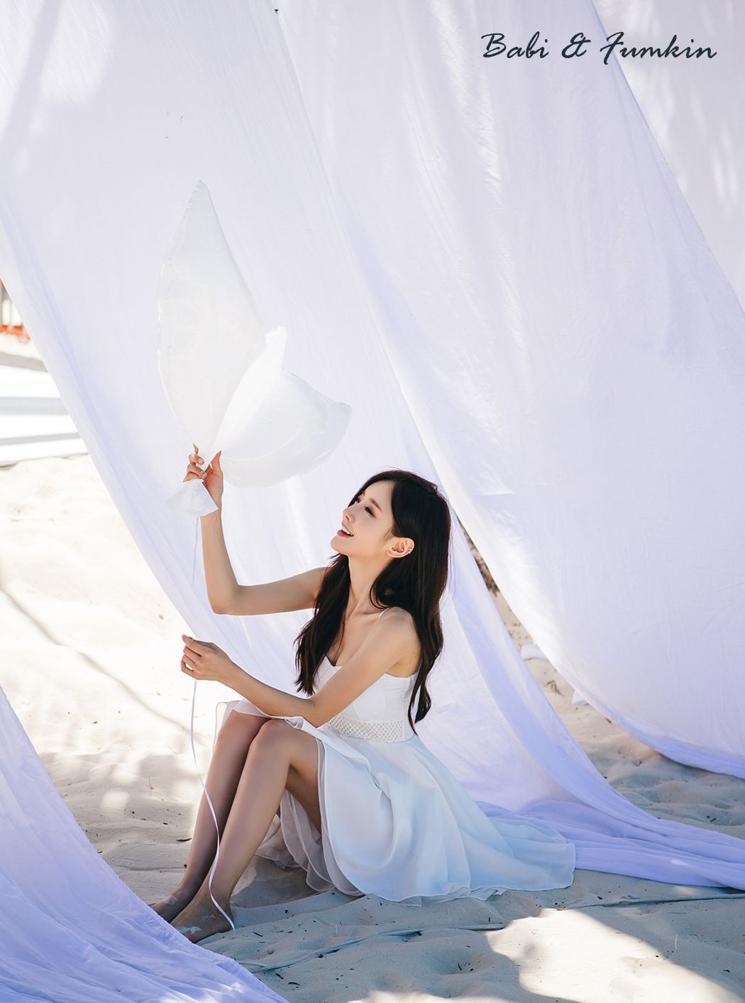 韩国网拍女神孙允珠吊带长裙性感泳装海滩气质写真