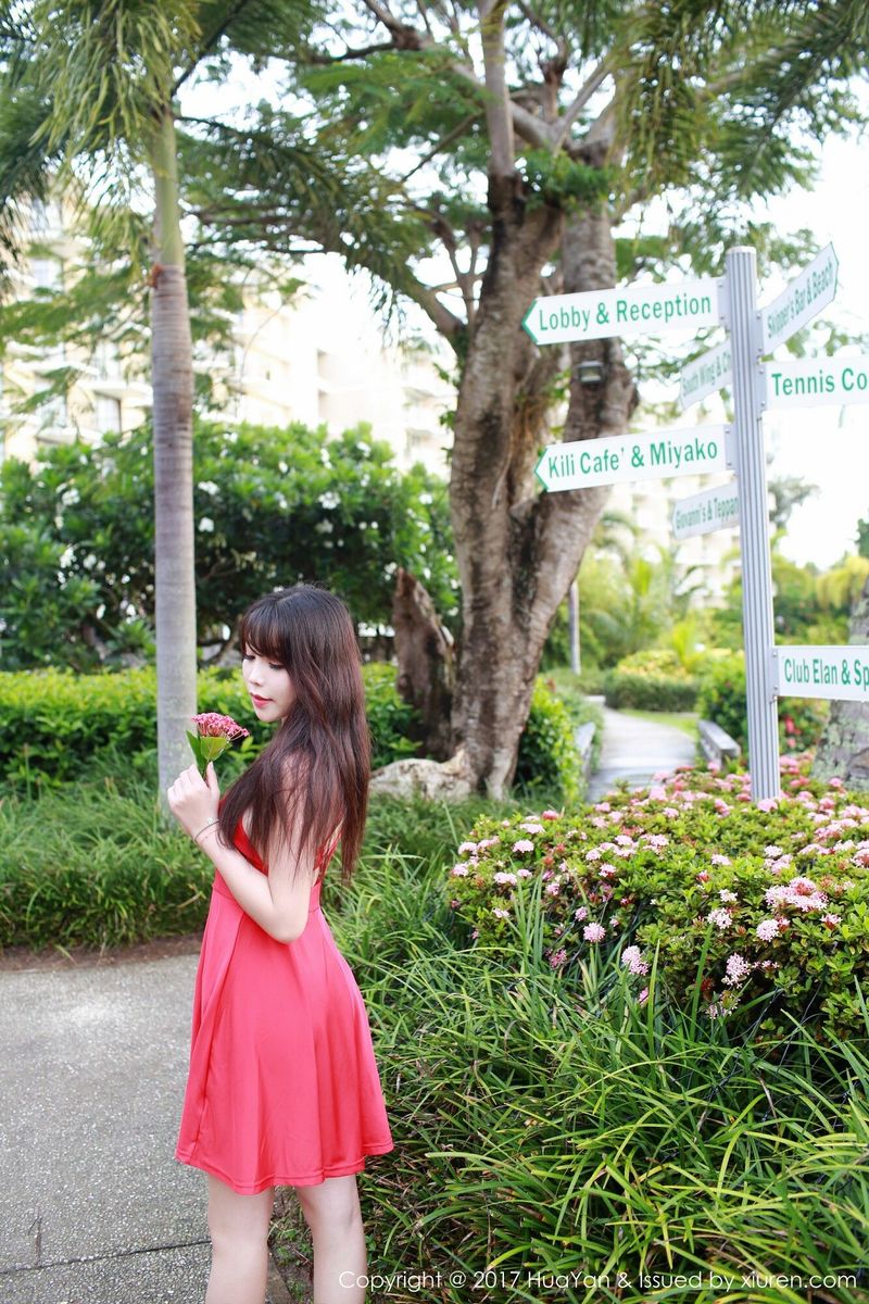 性感美女模特芝芝Booty雨中红色连衣裙塞班岛首套写真