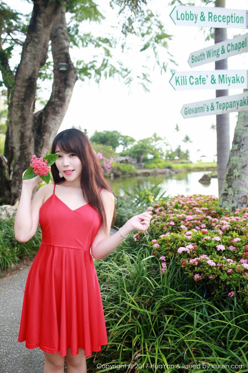 性感美女模特芝芝Booty雨中红色连衣裙塞班岛首套写真