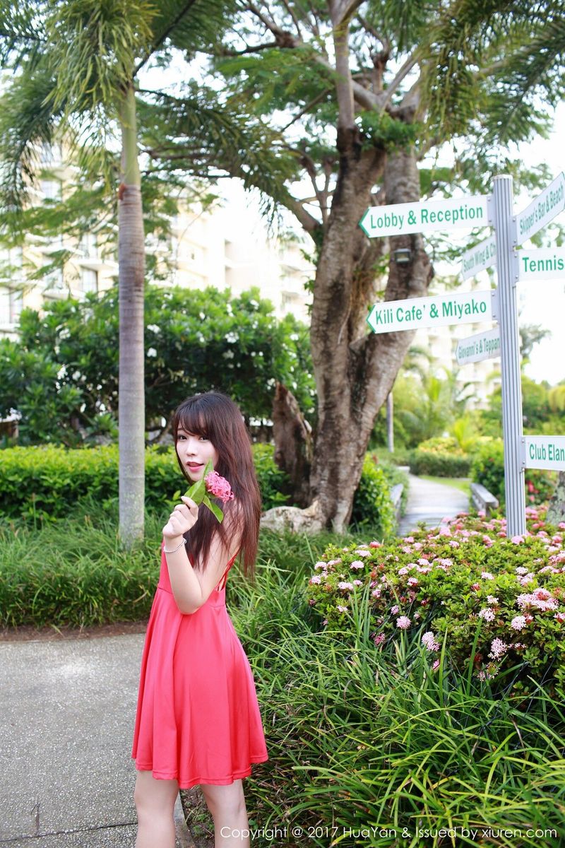 性感美女模特芝芝Booty雨中红色连衣裙塞班岛首套写真