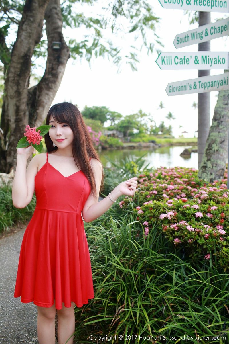 性感美女模特芝芝Booty雨中红色连衣裙塞班岛首套写真