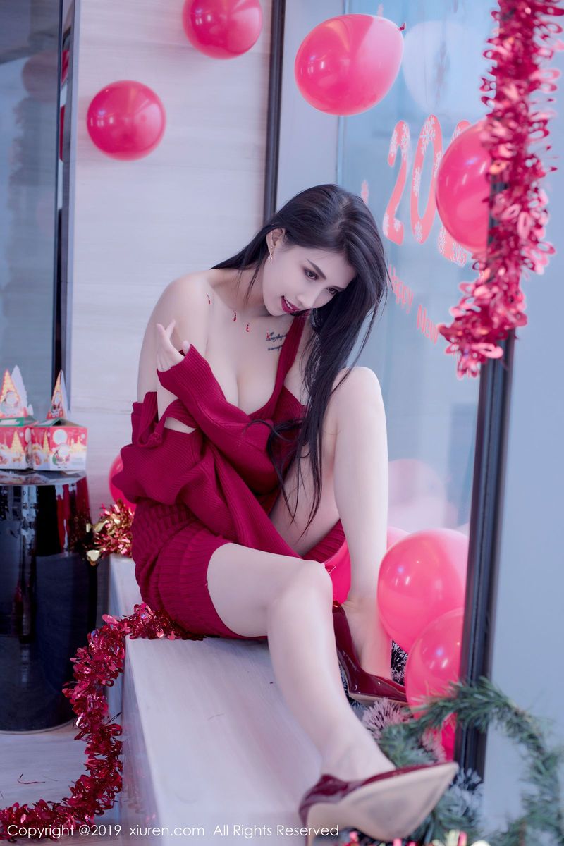 性感女神葛征Model深V连衣裙&圣诞装扮新年主题