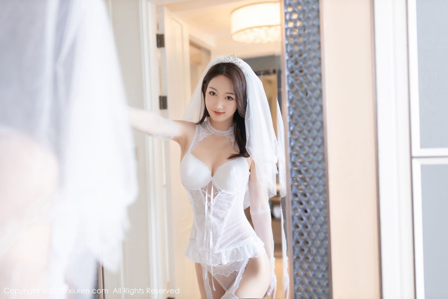 美女模特唐安琪 - 丝袜美腿白色蕾丝婚纱主题写真