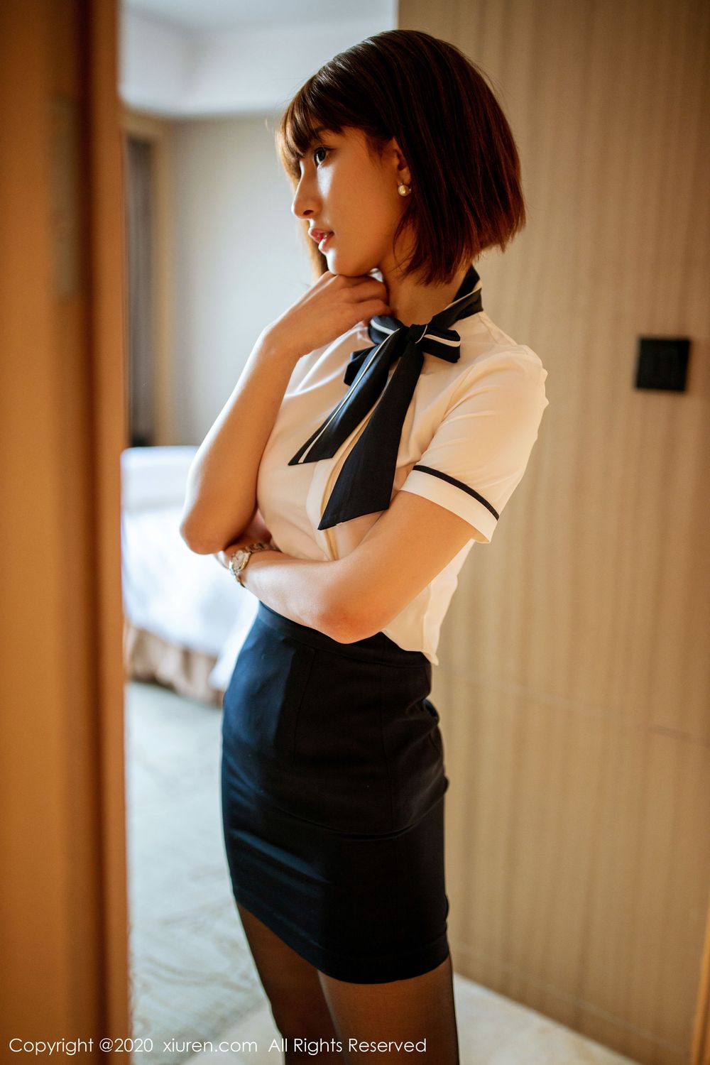 美女模特林文文yooki - 黑丝空姐温柔服务系列写真