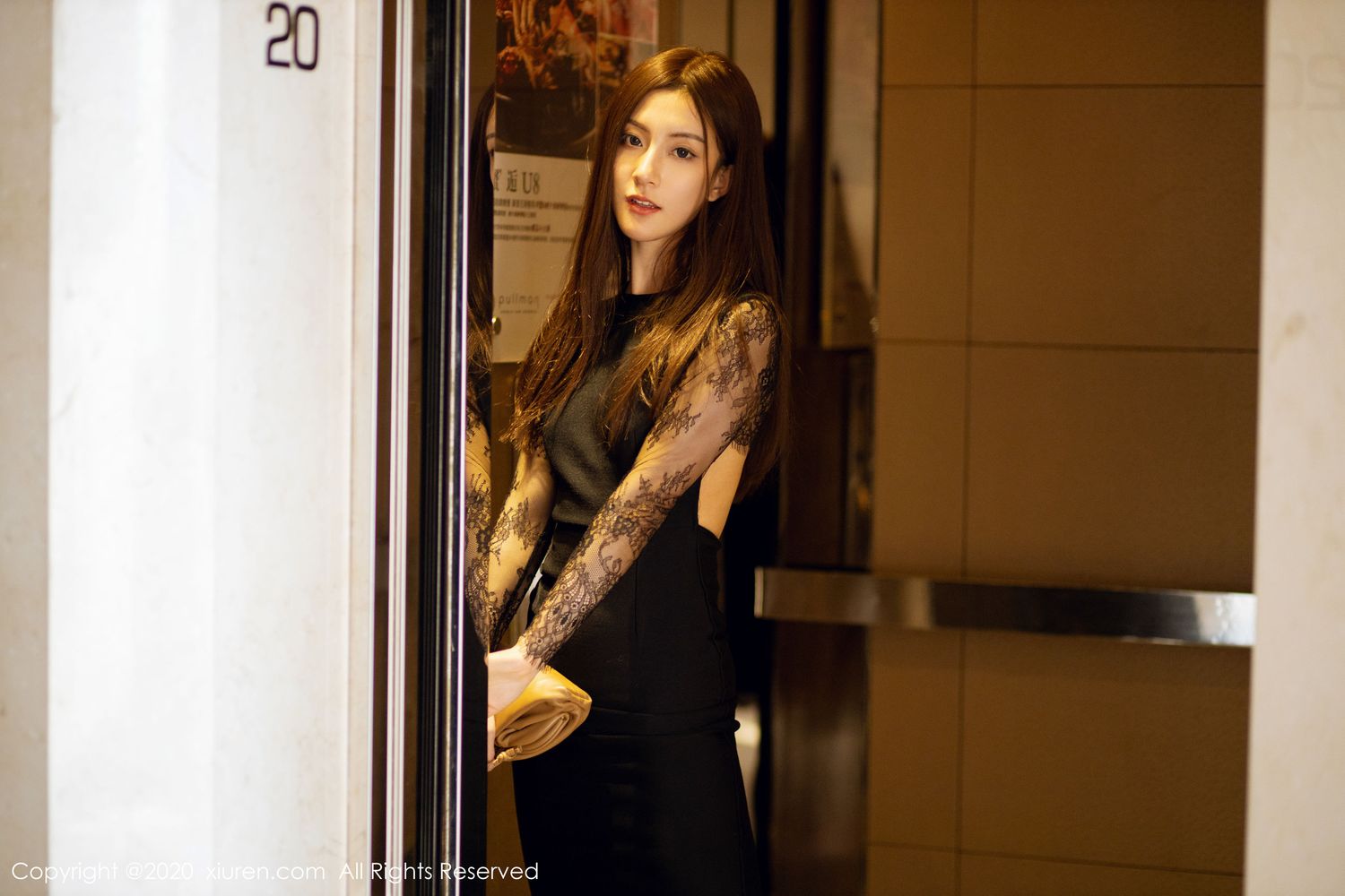 美女模特林文文yooki - 黑色长裙黑丝美腿写真