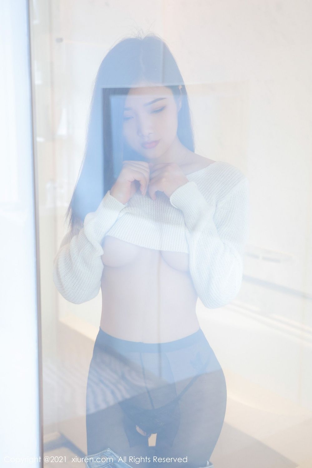 美女模特星萌 - 洁白毛衣黑丝系列性感写真