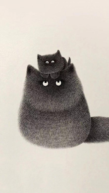 手绘两只皮毛蓬松的猫咪手机壁纸