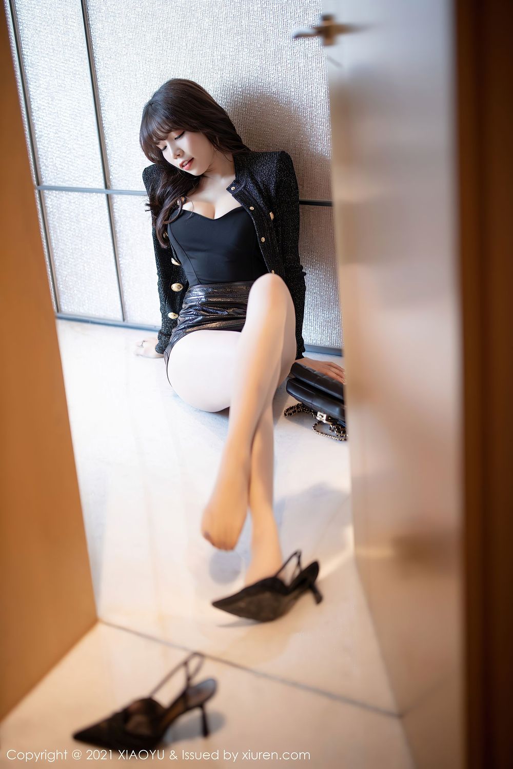 性感女神芝芝Booty - 黑丝+皮裤系列时尚街拍