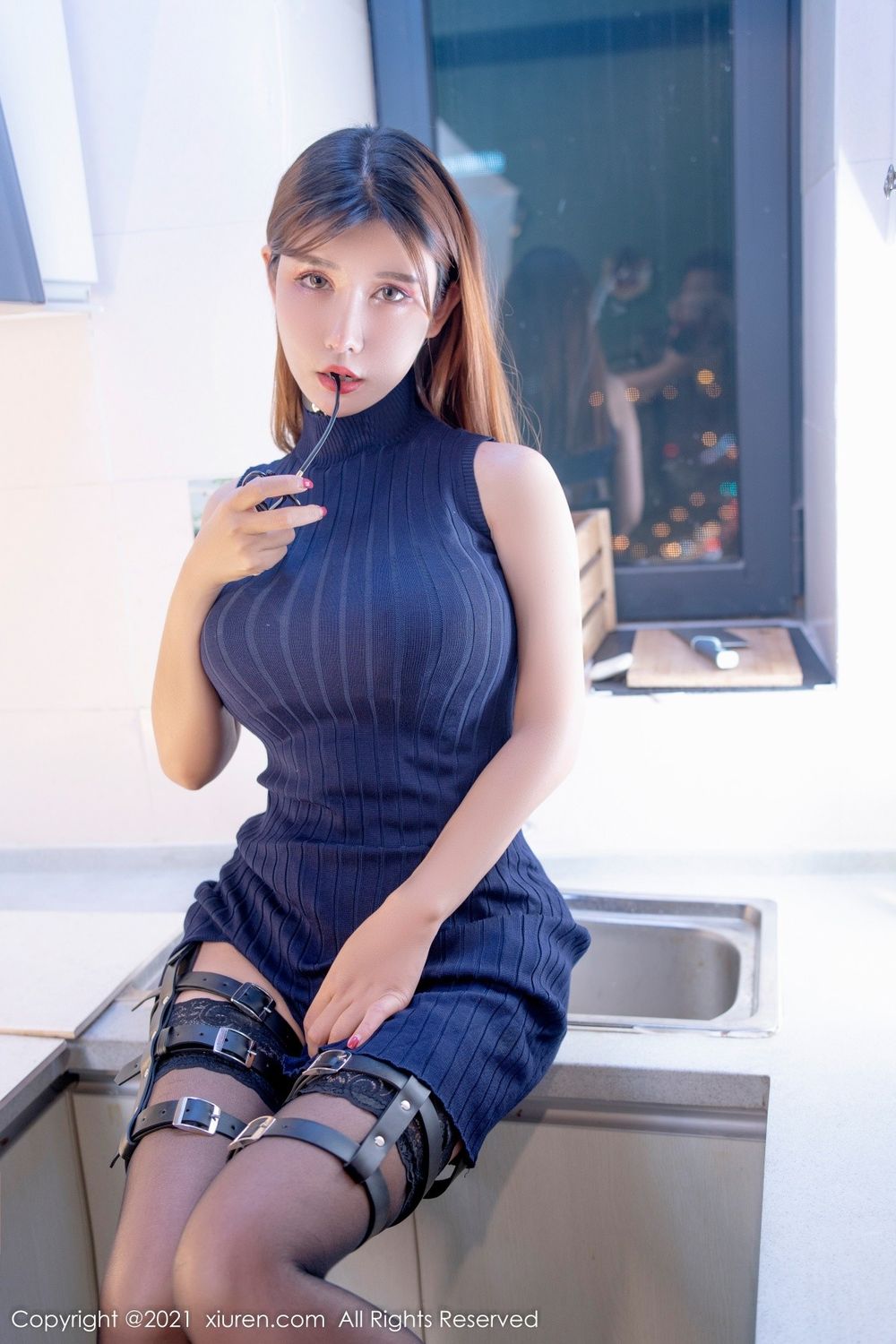 美女模特夏沫沫tifa - 深蓝色超短连衣裙系列性感写真