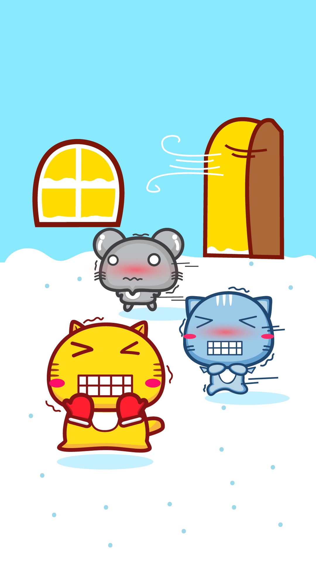 Hamicat哈咪猫寒冷的冬天与雪人室外快乐玩耍壁纸