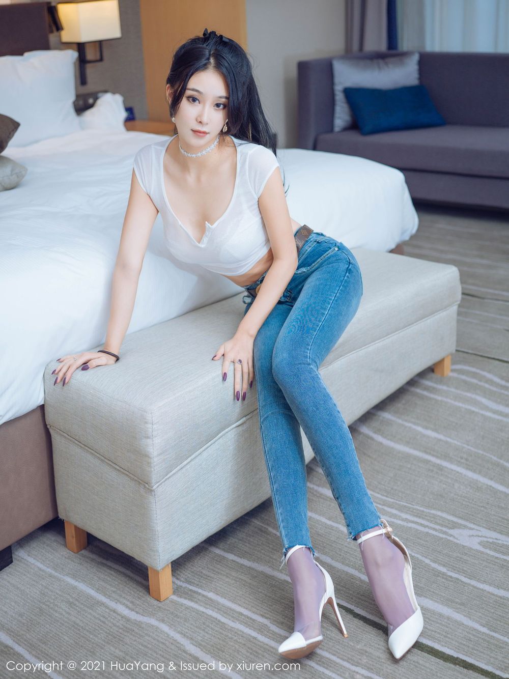 美女模特蓝夏Akasha - 牛仔裤+丝袜系列娇柔写真