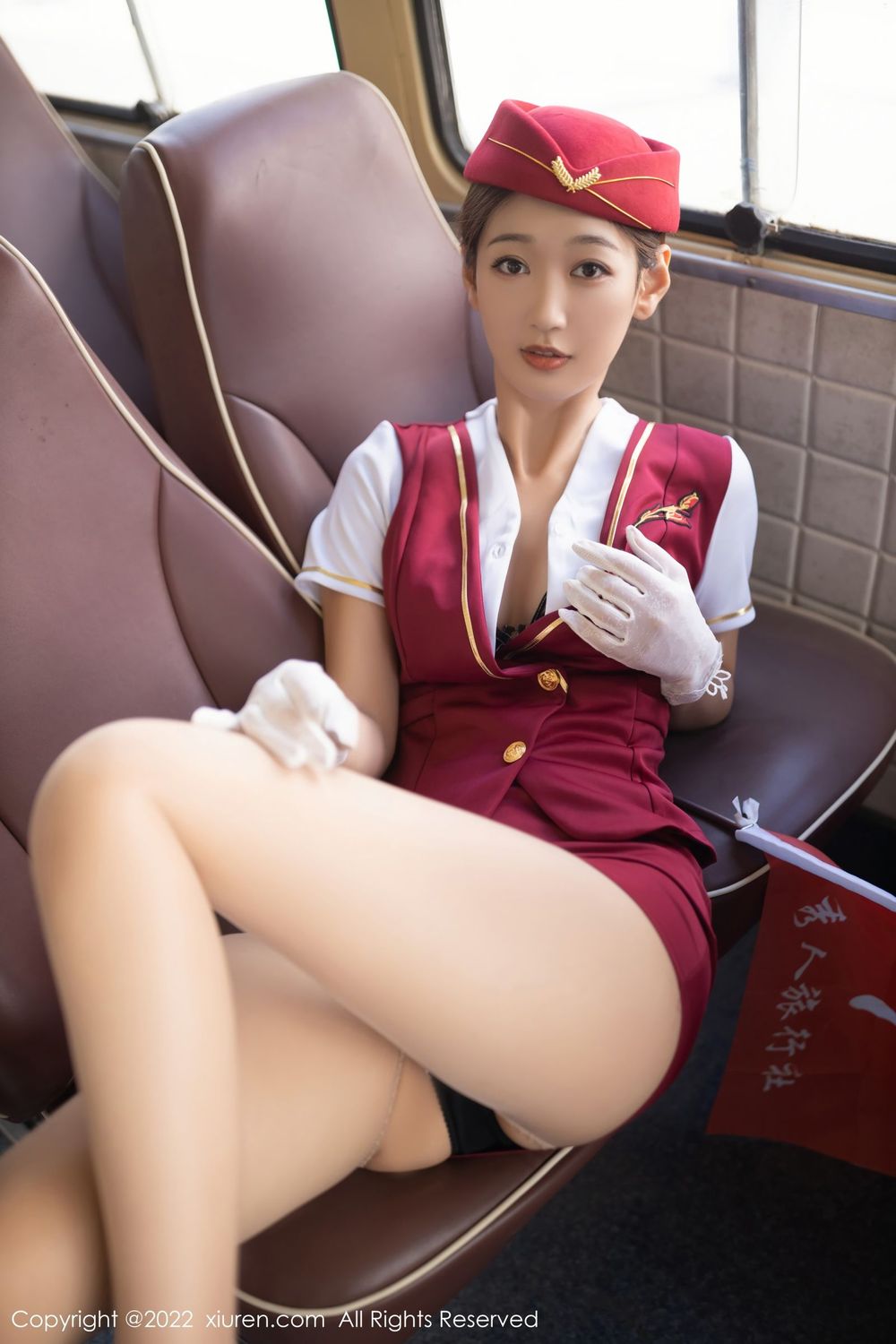 美女模特唐安琪 - 红色导游制服+黑丝系列写真