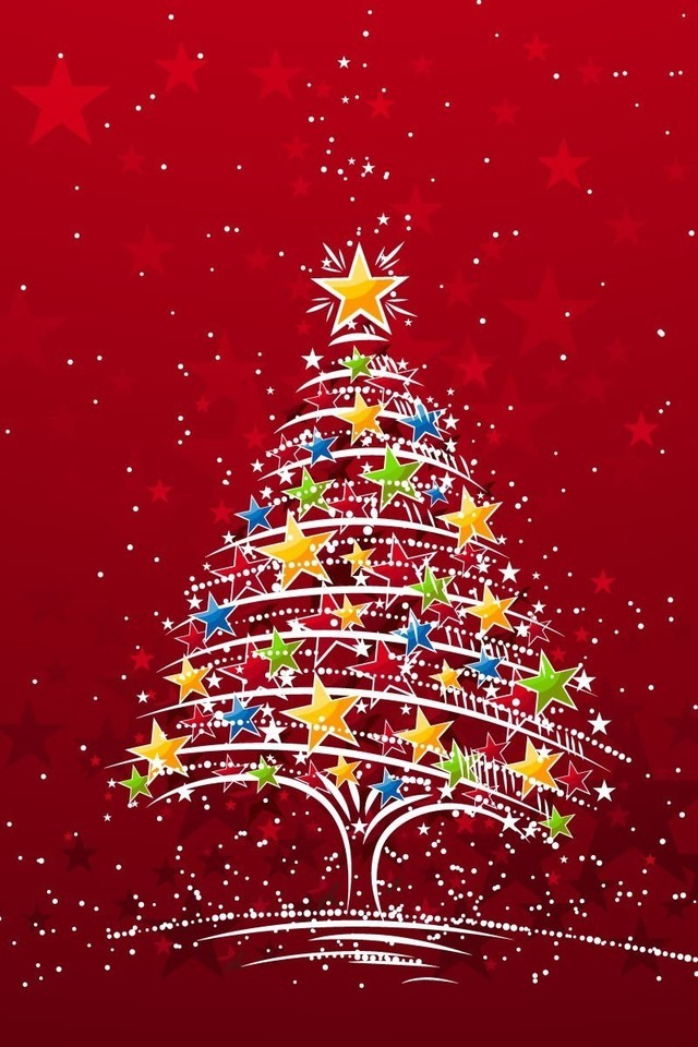 圣诞节的圣诞树插画简约风格手机壁纸