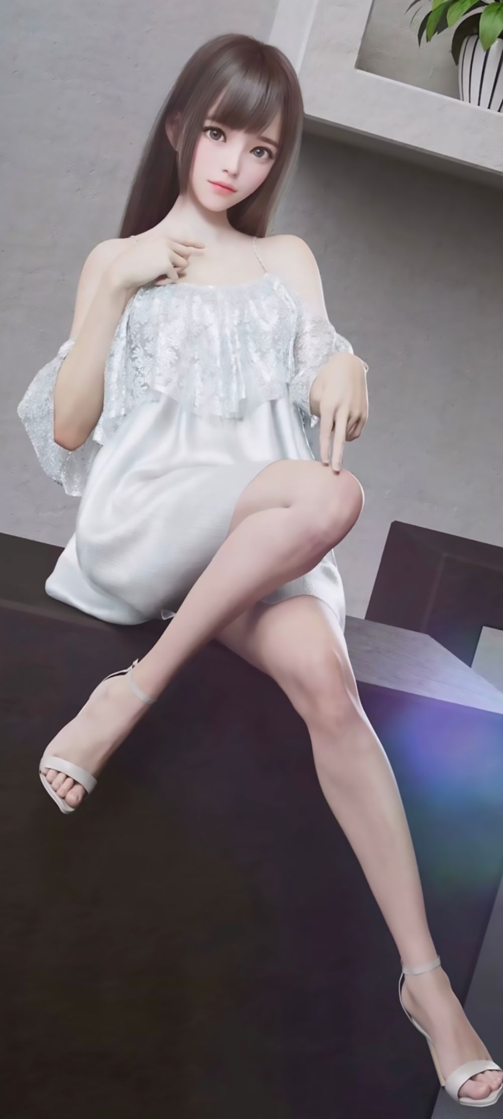 动漫美女白色裙子美腿系列高清手机壁纸