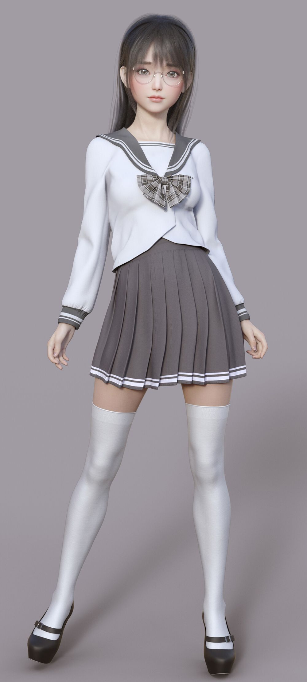 3D少女JK制服白色裤袜短裙系列手机壁纸
