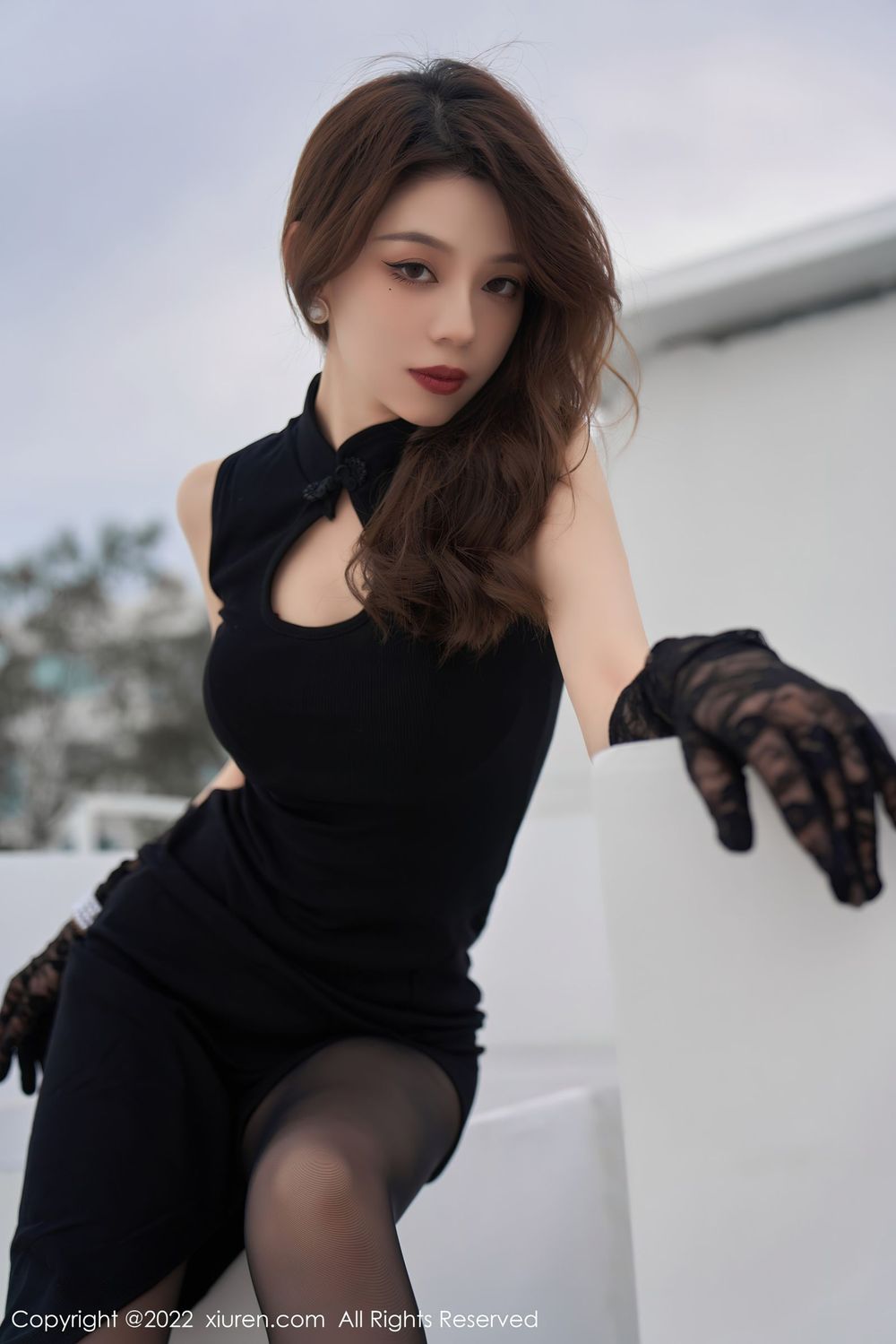 美女模特言沫 - 黑色连衣长裙+黑丝系列三亚旅拍