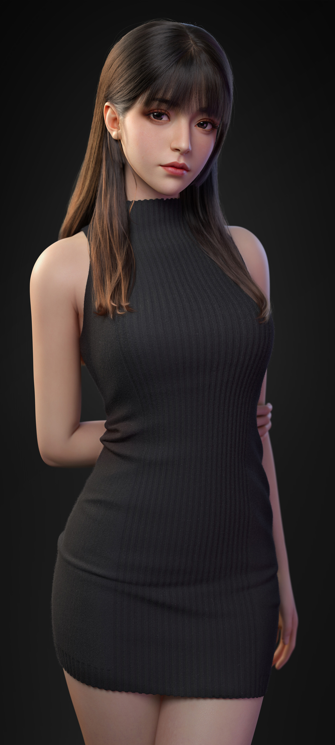 3D美女黑色毛衣连衣裙露肩系列手机壁纸