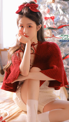 圣诞美女张腾月红色毛衣好看身材高清手机壁纸