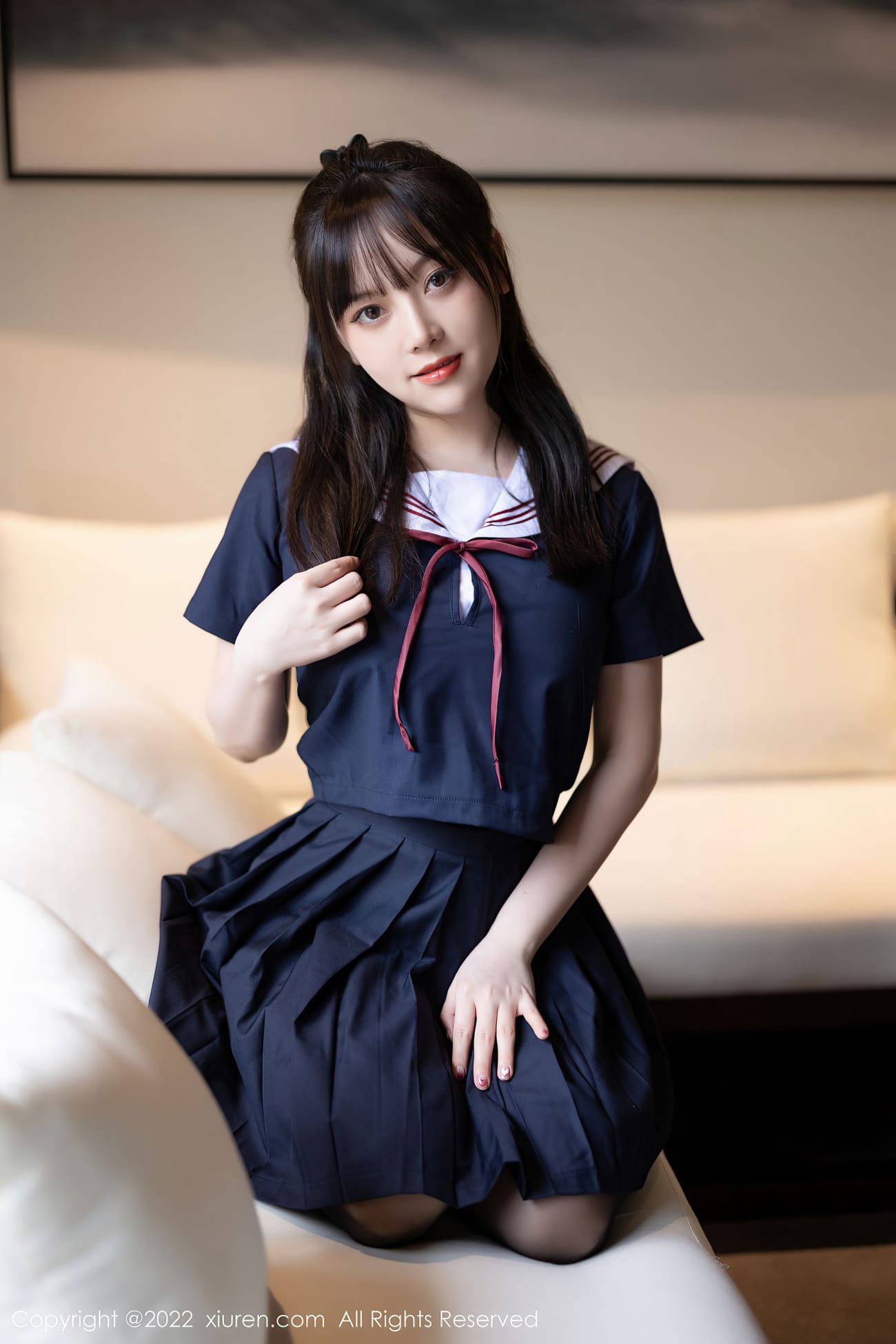 美女模特豆瓣酱 - 深蓝色上衣+黑丝系列性感写真