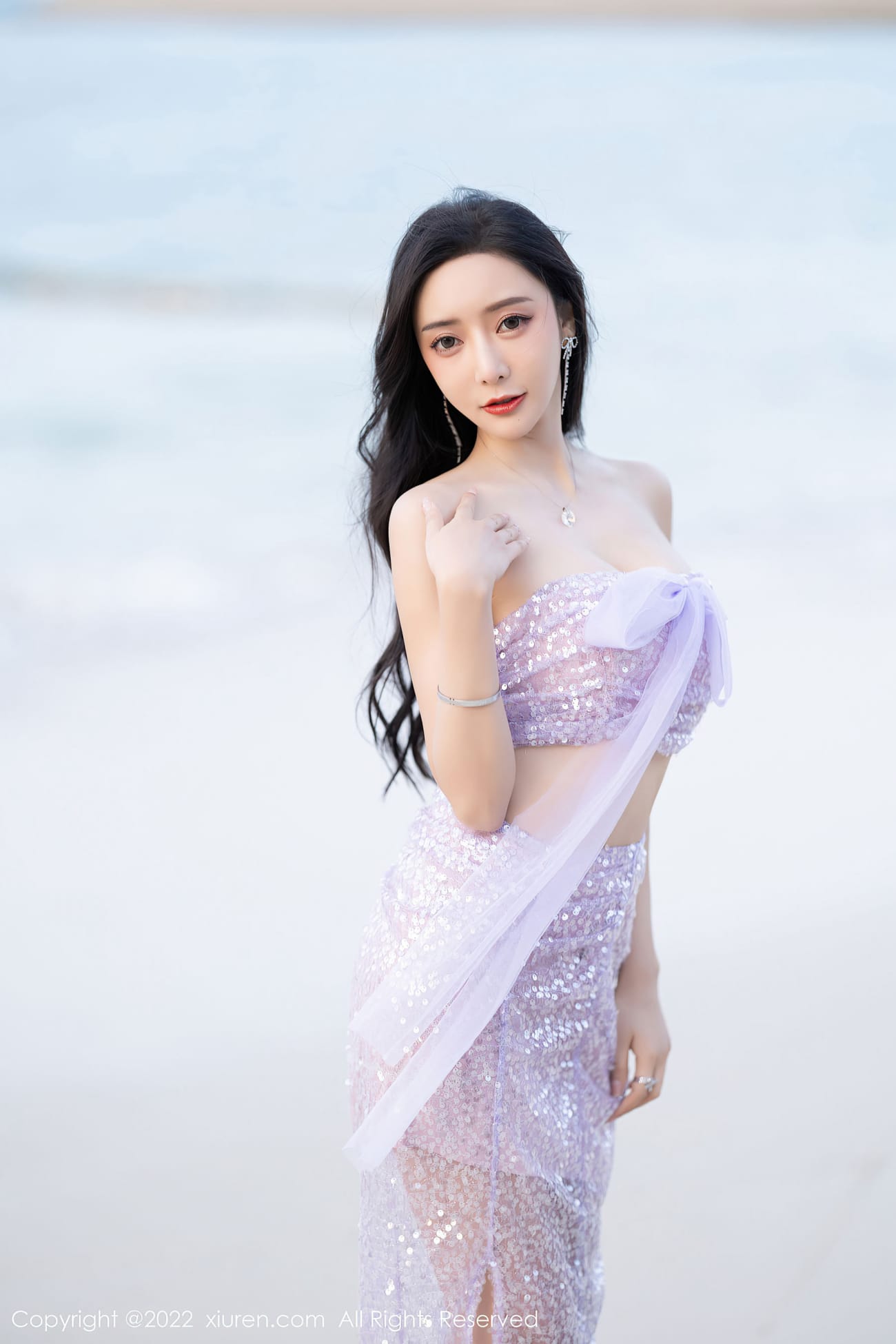 女神王馨瑶yanni - 淡紫色抹胸服饰+紫色长裙厦门旅拍