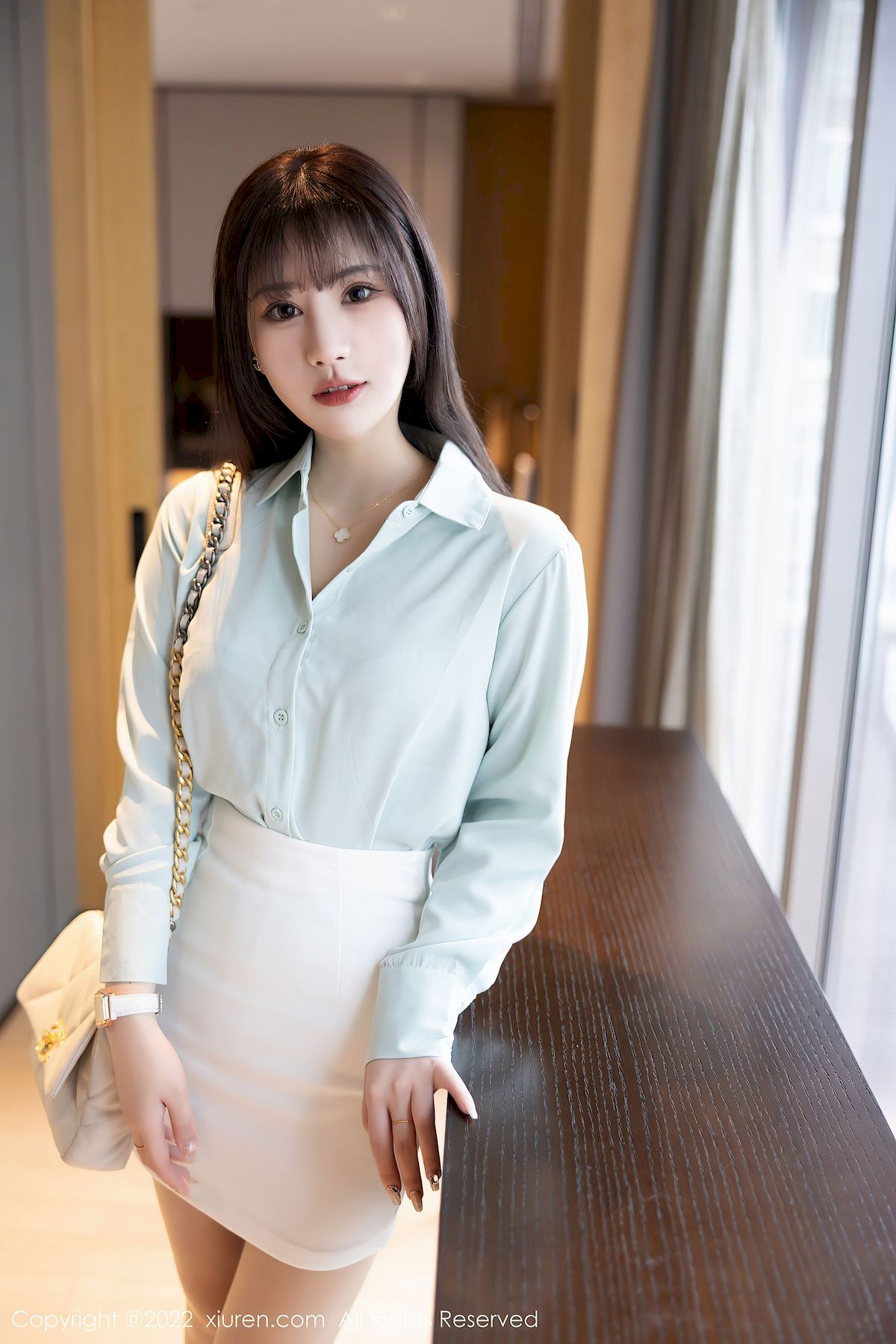 张欣欣 - 淡蓝色上衣+白色短裙性感写真