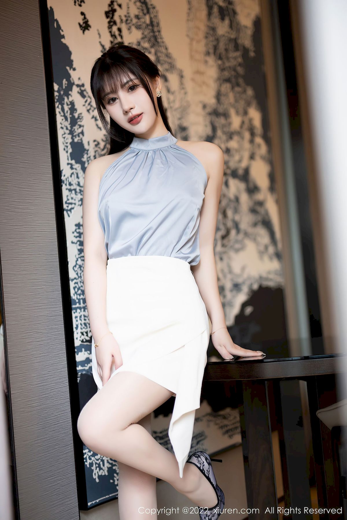 张欣欣 - 淡蓝色上衣+白色短裙性感写真