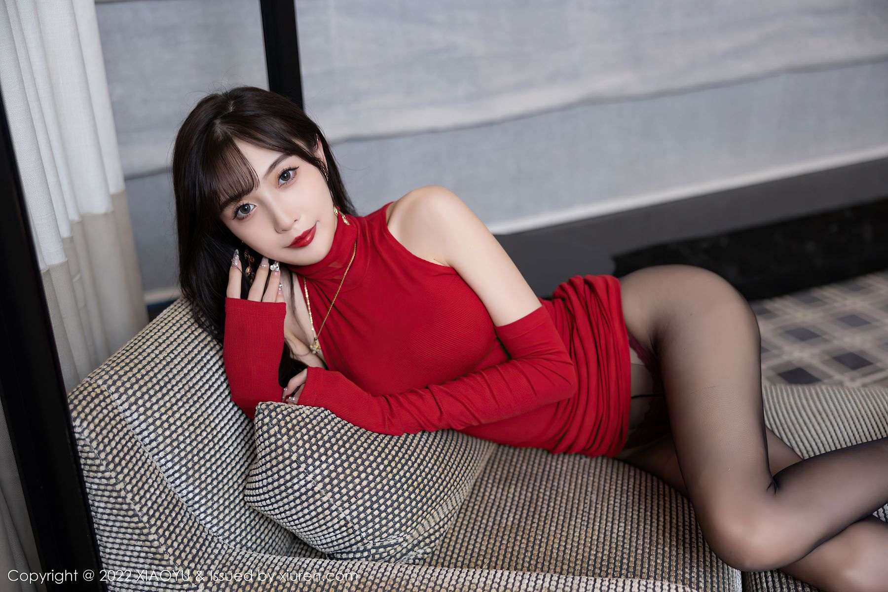 林星阑 - 红色连衣短裙+黑丝系列性感写真