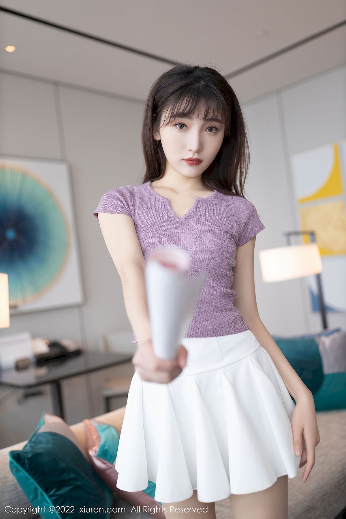 陆萱萱 - 紫色上衣+白色短裙性感写真