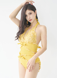 [秀人Xiuren] No.5274 模特小蛮妖Yummy - 黄色泳衣+泳池场景私房写真