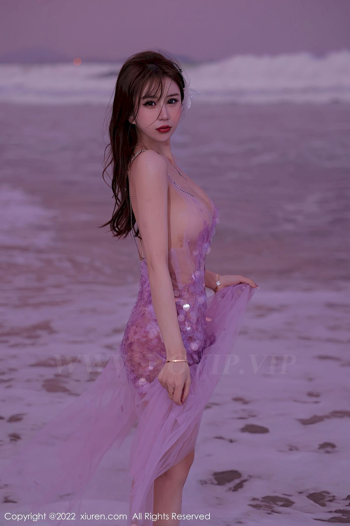模特tina_甜仔 - 粉色长裙+沙滩场景海南旅拍